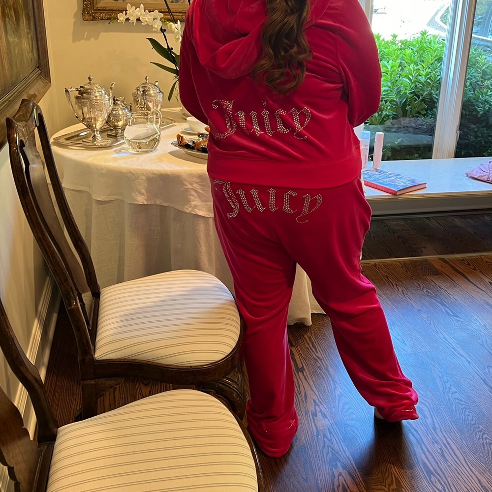 Juicy Couture OG BIG BLING VELOUR TRACK PANTS Hot Pink - Picture 5 of 6